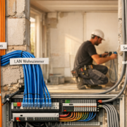 Smart Home Verkabelung Neubau: Was der Elektriker wissen muss – Smart Home Verkabelung im Neubau Rohbau mit KNX-Bus und Netzwerkkabeln