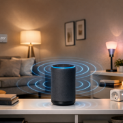 Smart Home Grundriss planen: Räume richtig vorbereiten Smart Home Grundriss planen: Räume richtig vorbereiten – Smart Home Hub zentral im Wohnzimmer positioniert mit vernetzten Geräten und Funkreichweiten-Visualisierung