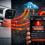 Smarte Kamera Datenschutz: Wer kann meine Videos sehen? – Smarte Überwachungskamera mit Datenschutz-Warnung und Cloud-Datenströmen
