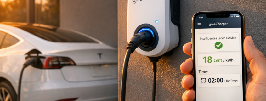 Wallbox smart steuern: E-Auto günstig laden per App – go-eCharger HOME+ Wallbox mit Smartphone App-Steuerung für intelligentes E-Auto Laden