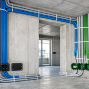 Smart Home Planung Neubau: Verkabelung, Systeme und Kosten richtig planen – Smart Home Verkabelung im Neubau Rohbau - Elektriker verlegt Cat 6A und KNX-Kabel
