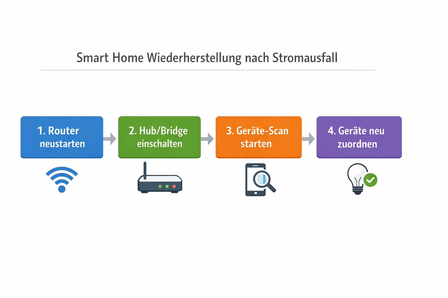 Schritt-für-Schritt Diagramm zur Smart Home Wiederherstellung nach Stromausfall