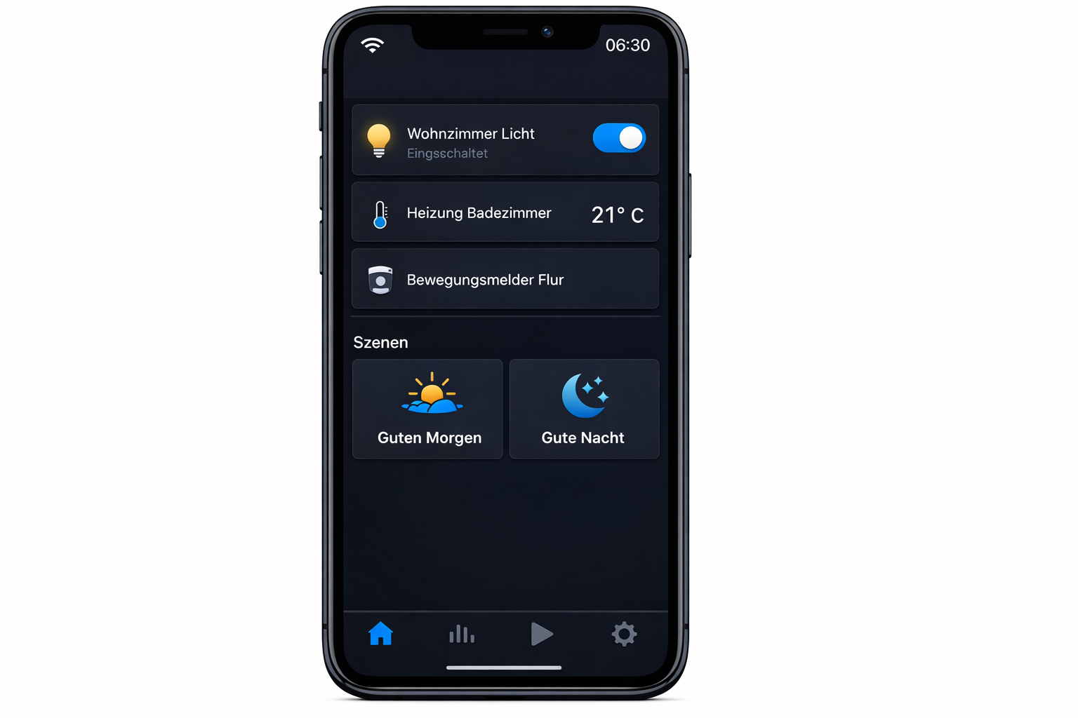 Home Assistant App Screenshot mit Smart Home Steuerung ohne Internet-Verbindung