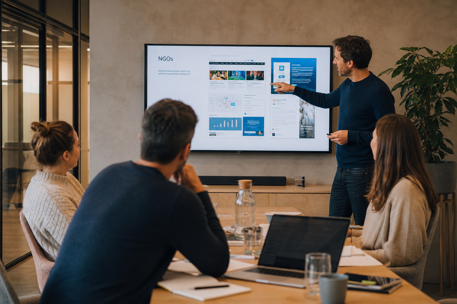 Mitarbeiterschulung im Workshop-Format vor einem Bildschirm