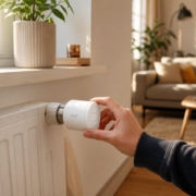 Tado Thermostat einrichten: Schritt für Schritt – tado° X Smartes Heizkörper-Thermostat montiert auf einem Heizkörper im Wohnzimmer mit Sonnenlicht