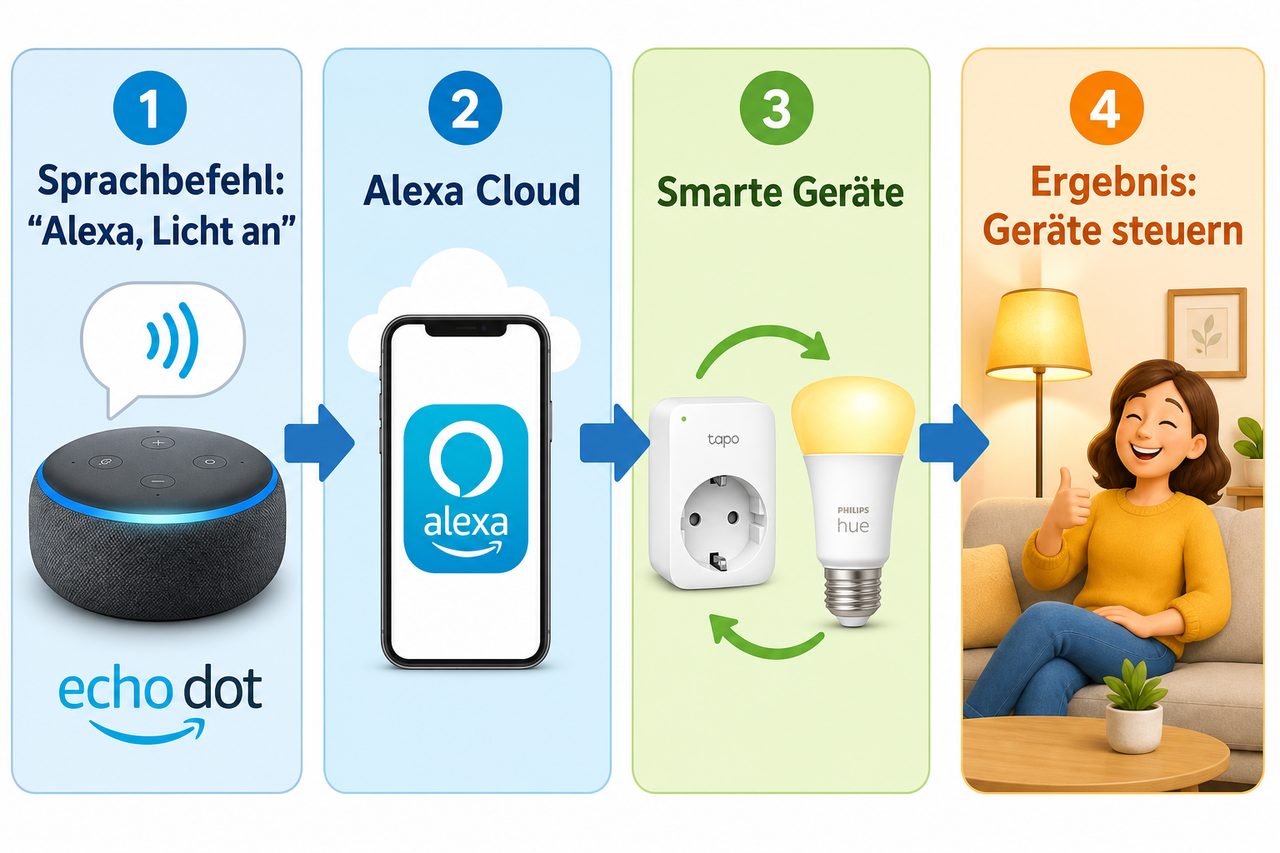 Schritt-für-Schritt Erklärung: Wie Alexa Smart-Home-Geräte steuert – von Sprachbefehl bis Ergebnis