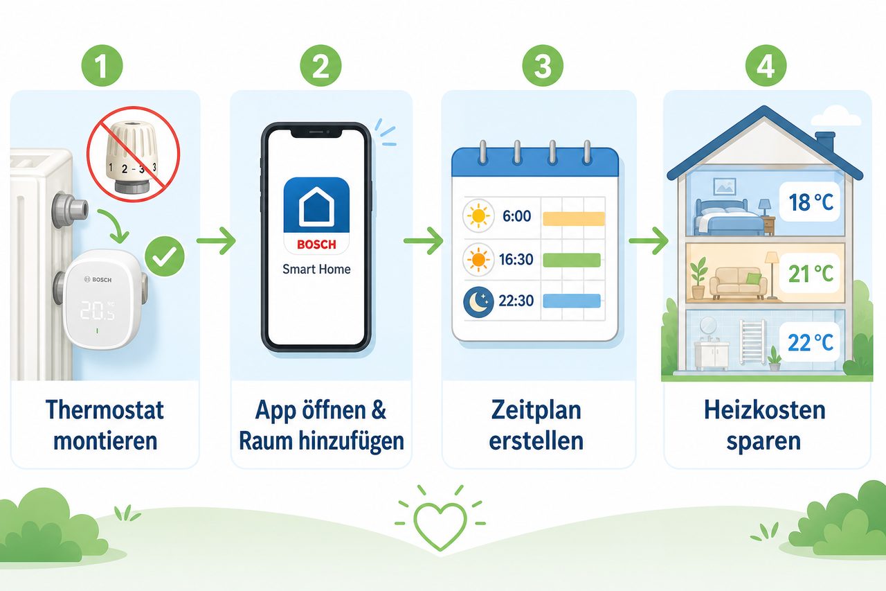 Schritt-für-Schritt-Anleitung: Thermostat montieren – App öffnen – Zeitplan erstellen – Heizkosten sparen