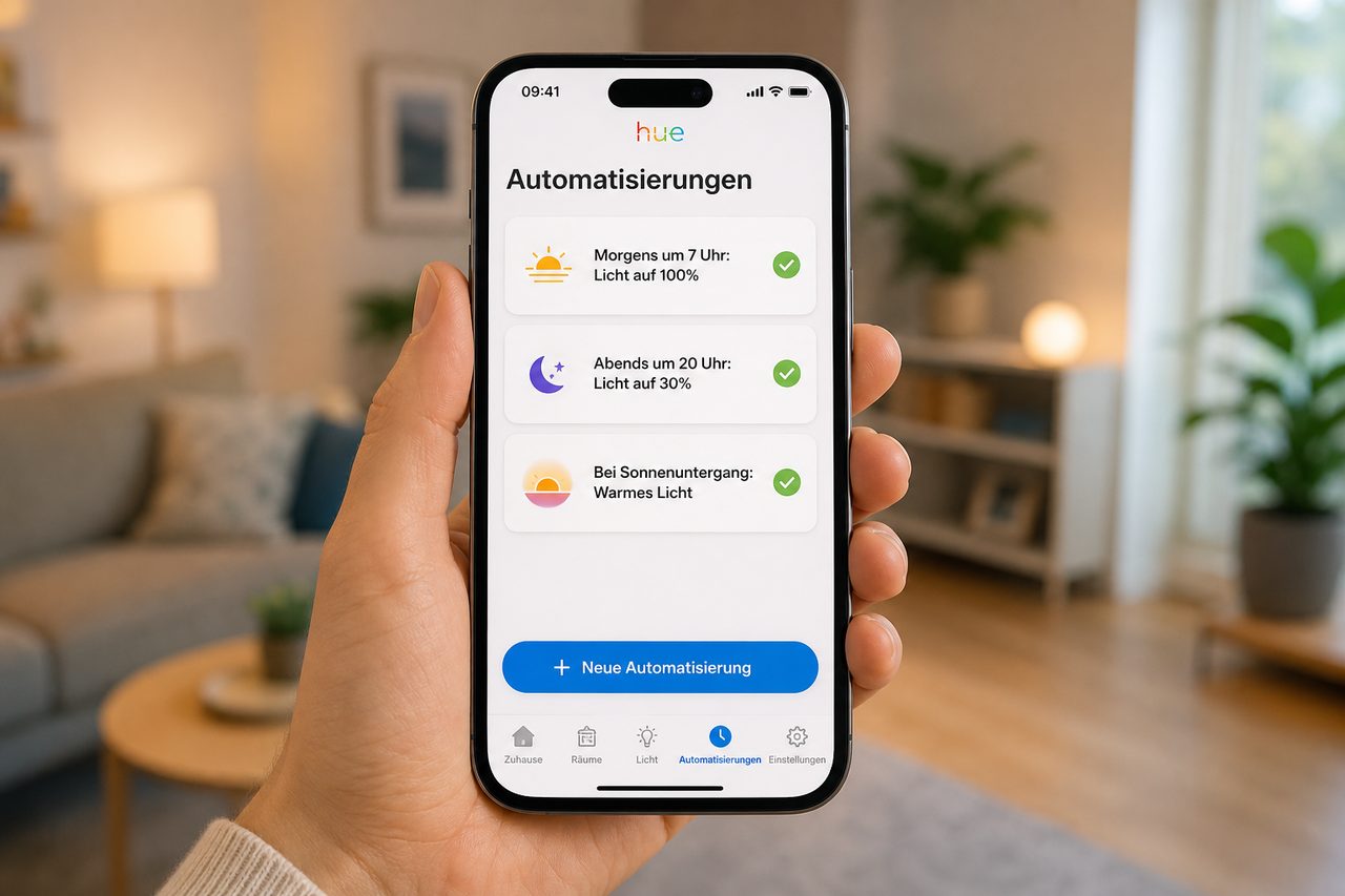 Philips Hue App Automatisierungen: Zeitbasierte Szenen wie ‚Morgens Licht an' oder ‚Abends dimmen' — alles lokal, ohne Cloud-Abo