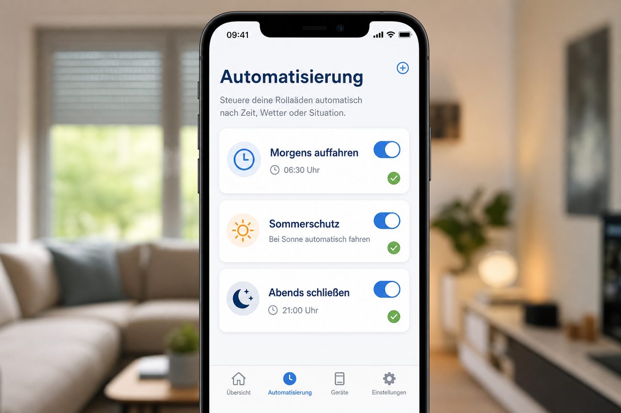 Automatisierungs-Szenen in der Rolladen-App – Morgens auffahren, Sommerschutz, Abends schließen